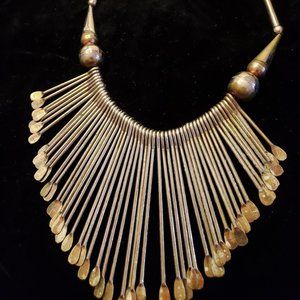 Silver artisan avant-guarde bib collar necklace